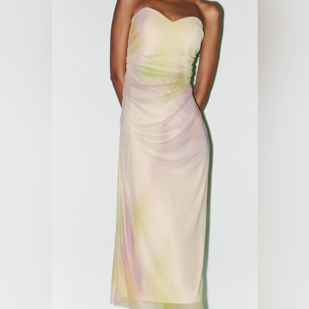 Zara Strapless Pastel Tie-Dye Midi Dress